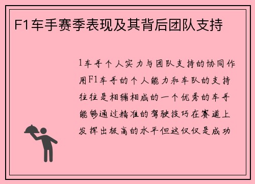 F1车手赛季表现及其背后团队支持